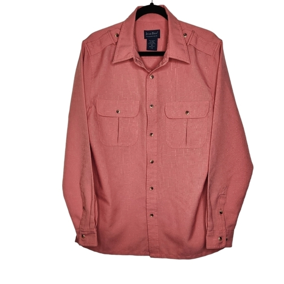 Vtg John Blair Mens M Long Sleeve Button Up Shoulder Strap Pleated Pockets Pink - Picture 2 of 10